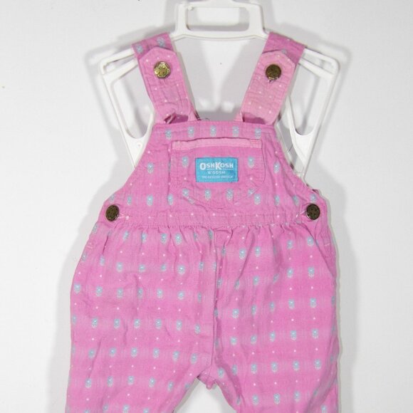Vintage Oshkosh Overalls Flowers Print Pink Size 3/6 Months Baby - Picture 2 of 7